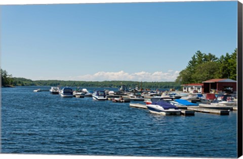 Framed Boats in the sea, Rose Point Marina, Parry Sound, Ontario, Canada Print