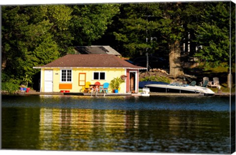 Framed Boathouse at the lakeside, Lake Muskoka, Ontario, Canada Print