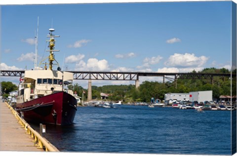 Framed Ship at a harbor, Parry Sound Harbor, Parry Sound, Ontario, Canada Print