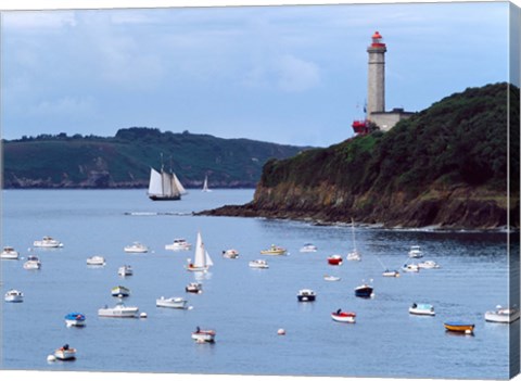 Framed Boats and lighthouse at Phare Du Portzic, Goulet De Brest, Finistere, Brittany, France Print