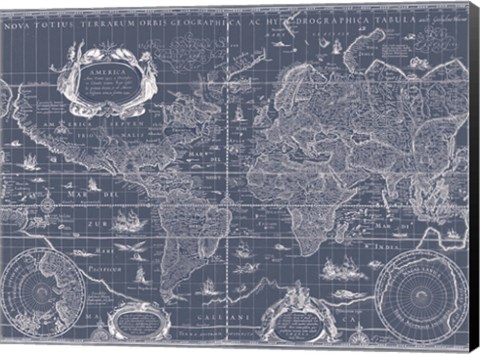 Framed Blueprint World Map Print