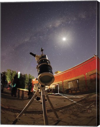 Framed Astrophotography setup with the moon and Milky Way in the background Print