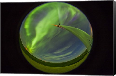 Framed aurora display taken from Wintering Hills Wind Farm, Alberta, Canada Print