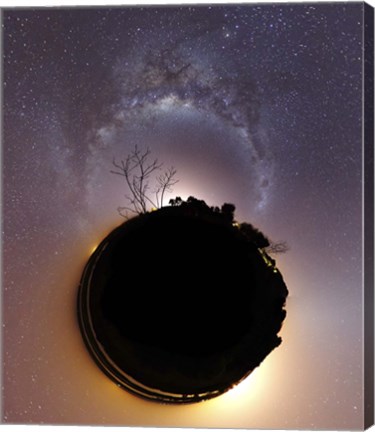 Framed Milky Way and zodiacal light presented as a mini planet Print