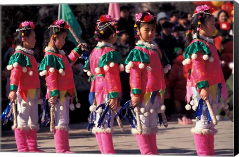 Framed Children&#39;s Performance Celebrating Chinese New Year, Beijing, China Print