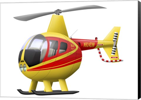 Framed Cartoon illustration of a Robinson R44 Raven helicopter Print