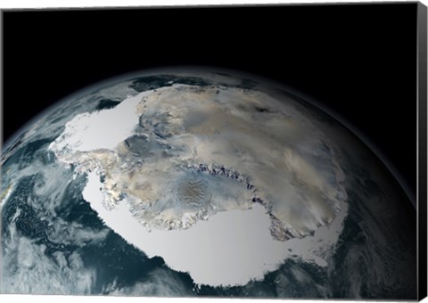 Framed Satellite View of Earth Showing Frozen Continent of Antarctica Print