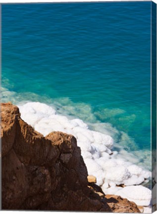 Framed Deposit of salt and gypsum by the cliff in Dead Sea, Jordan Print