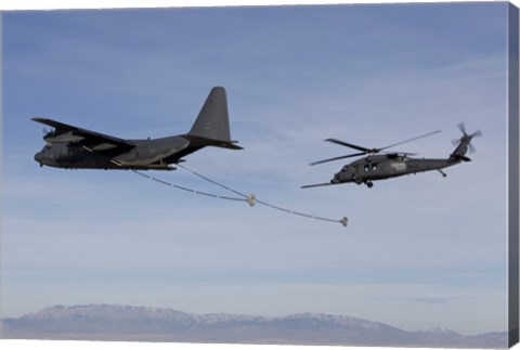 Framed HH-60G Pave Hawk Prepares  for Aerial Refueling from an HC-130 Print