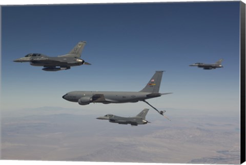 Framed Three F-16&#39;s Join Up with a KC-135 over Arizona Print