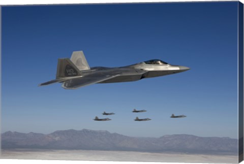 Framed F-22 Raptors Fly in Formation Over New Mexico Print