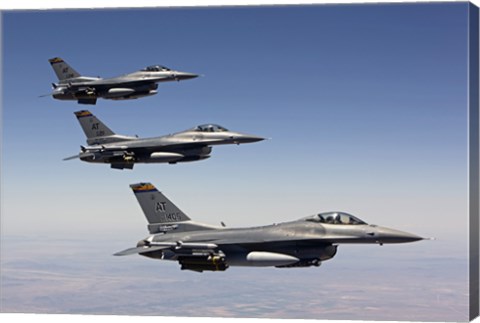 Framed Three F-16&#39;s fly in Formation over Arizona Print