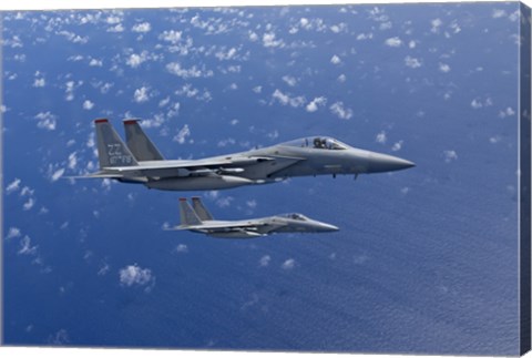 Framed Two F-15 Eagles over the Pacific Ocean Print