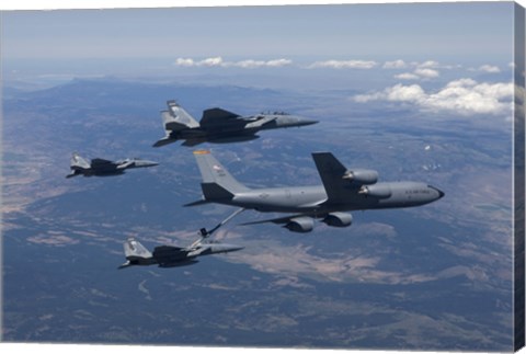 Framed KC-135R Stratotanker RefuelsTthree F-15 Eagles Print