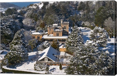 Framed Larnach Castle and Snow, Otago Peninsula, South Island, New Zealand Print