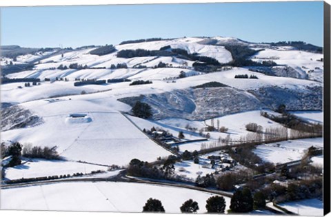 Framed Winter snow near Invermay Research Centre, Taieri Plain, South Island, New Zealand Print