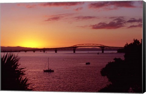 Framed Auckland Harbour Bridge and Waitemata Harbour at Dusk, New Zealand Print