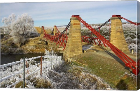 Framed Historic Suspension Bridge, Taieri River, Sutton, Otago, South Island, New Zealand Print