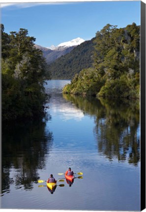 Framed Kayaks, Moeraki River by Lake Moeraki, West Coast, South Island, New Zealand Print