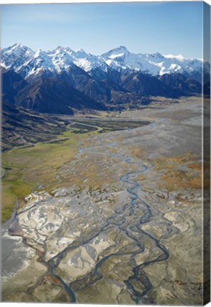 Framed Tasman River and Ben Ohau Range, near Mt Cook, South Canterbury, South Island, New Zealand Print