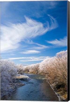 Framed Manuherikia River and Hoar Frost, Ophir, Central Otago, South Island, New Zealand Print