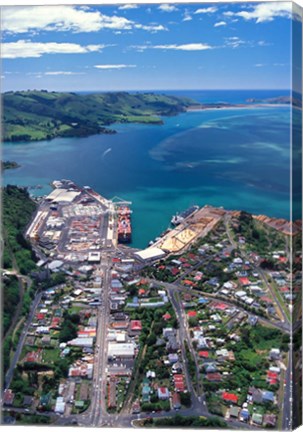 Framed Port Chalmers and Otago Harbor, Dunedin, New Zealand Print