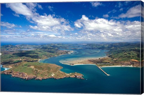 Framed Taiaroa Head, Otago Peninsula, Aramoana and Entrance to Otago Harbor, near Dunedin, New Zealand Print