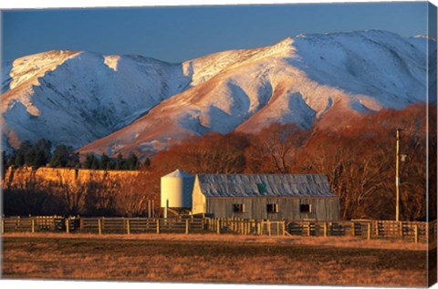 Framed Woolshed and Kakanui Mountains, Otago, New Zealand Print