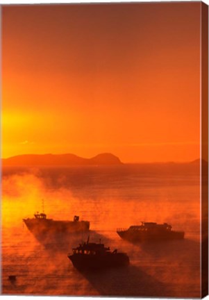 Framed New Zealand, Fishing Boats at sunrise, Stewart Island Print