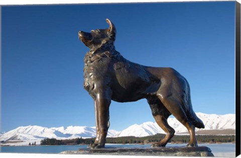 Framed New Zealand, South Island, Lake Tekapo, Sheep Dog Statue Print