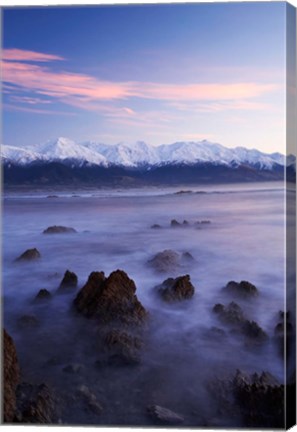 Framed New Zealand, South Island, Seaward Kaikoura Range, Waves Print