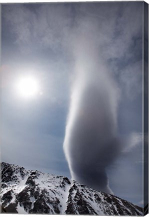 Framed Sun and lenticular cloud over Ohau Range, Canterbury, South Island, New Zealand Print