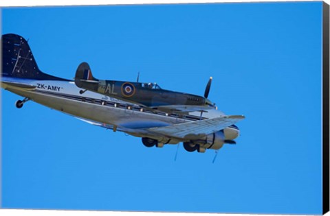 Framed Supermarine Spitfire, British and allied WWII War Plane, DC3 (Douglas C-47 Dakota) Print