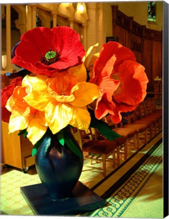 Framed Cathedral Flower Display, Christchurch, New Zealand Print