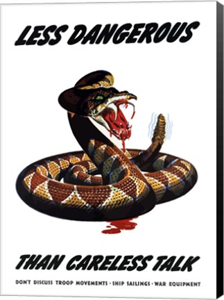 Framed Less Dangerous (War Propoganda Snake Poster) Print