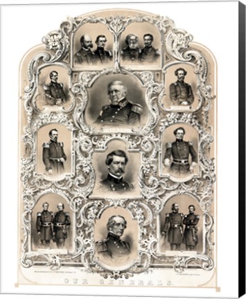 Framed Primary Union Generals from 1862 Print