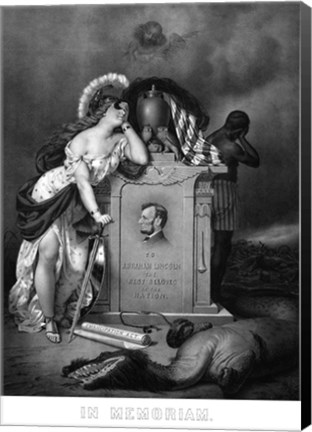 Framed Lady Liberty and a Slave at the Grave of President Lincoln Print