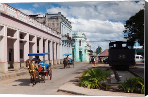 Framed Cuba, Matanzas Province, Colon, horse drawn taxi Print