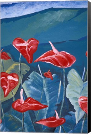 Framed Anthurium Mural in Jardin de Balata, Martinique, Caribbean Print