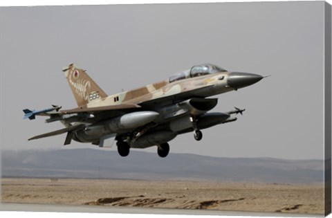 Framed F-16D Barak of the Israeli Air Force landing at Ovda Air Force Base Print