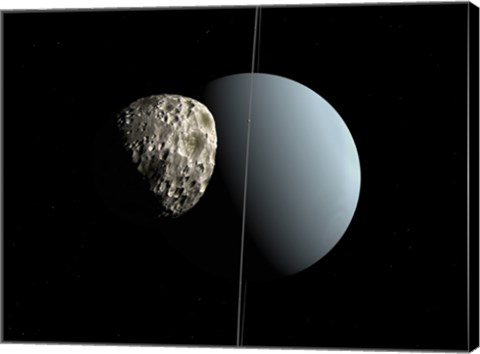 Framed Artist&#39;s concept of how Uranus and its Tiny Moon Puck Print