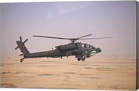 Framed AH-64D Apache Helicopter on a Mission Print