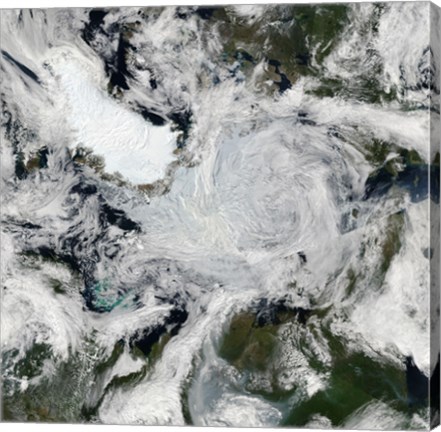 Framed strong storm Lingering in the Center of the Arctic Ocean Print