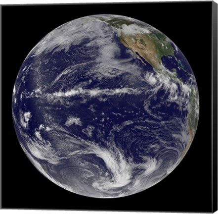 Framed Satellite Image of Earth Centered Over the Pacific Ocean Print