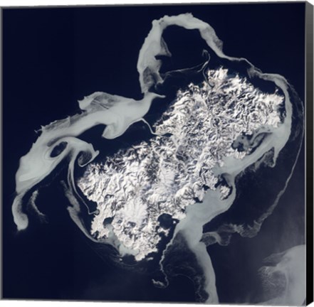 Framed Sea Ice Surrounds the Volcanic Island of Shikotan Print