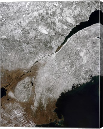 Framed Satellite view of a Frosty Landscape Across Northern New England and Eastern Canada Print