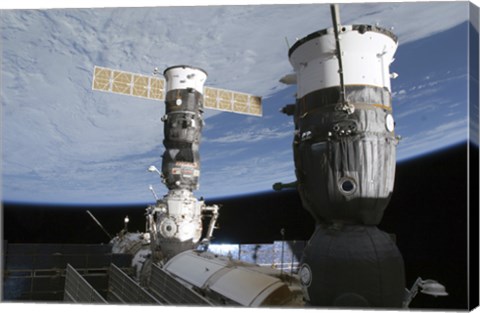 Framed Russian Soyuz and Progress Spacecrafts Docked to the International Space Station Print