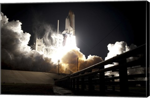 Framed Space Shuttle Endeavour lifts off into the Night Sky from Kennedy Space Center Print