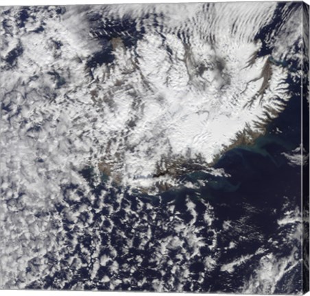 Framed Morning Daylight Reveals a Steam Plume over Eyjafjallajokull Volcano Print