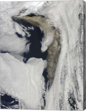 Framed Satellite view of a Thick Plume of Ash rising from the Eyjafjallajokull Volcano Print